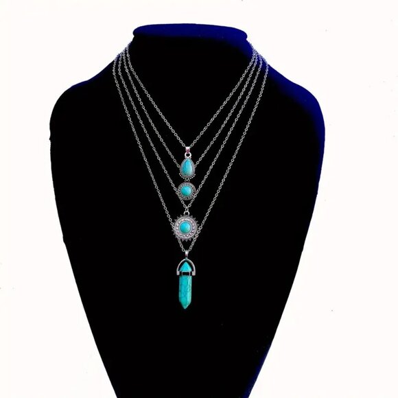 (5/$25‎ SALE ✅)BOHO Jewels Chic & Trendy 4pc Layering Turquoise Necklace Set - Picture 2 of 4